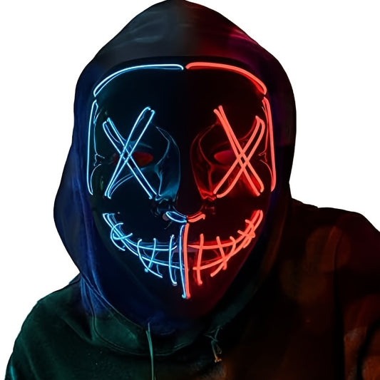 [LED Halloween Mask] 1pc LED Halloween Mask - Motion Sensor, Neon Glow, Sound-Activated Lighting, PVC Horror Face Mask for Adults/Teens, Compatible with Halloween, Haunted Houses, Clubs, Festive Celebration, Glowing Effect, H