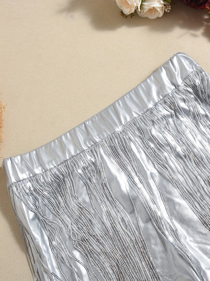 Women'S Elegant Sequin Fringe Shorts - High-Waisted, Glittery Silver, Flowy Design, Perfect for Summer Casual Wear, High Waisted Shorts