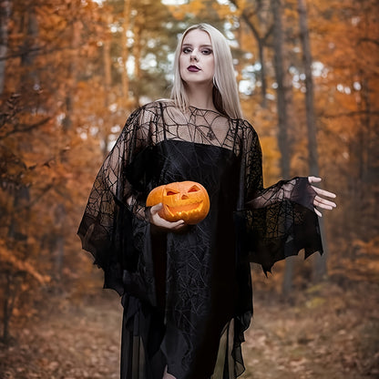 Halloween Bat Wing Shawl Costume - Fabric Spider Web Poncho Cloak for Women - Festive Holiday Party Dress-Up Accessory - No Feathers - Electricity-Free Decoration (Pack of 1)