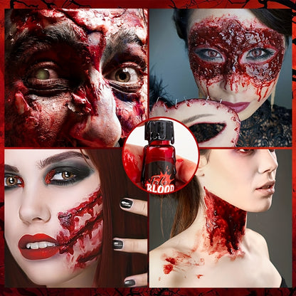 Washable Fake Blood Makeup with Brush - Perfect for Vampires, Zombies, Clowns & Cosplay - Realistic Clotted Blood Effect