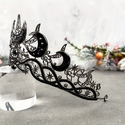 Adjustable Black Gothic Moon Crown Tiara - Celestial Resin Headpiece with Crescent Moon & Star Design for Halloween, Cosplay, and Night Parties, Halloween Costumes