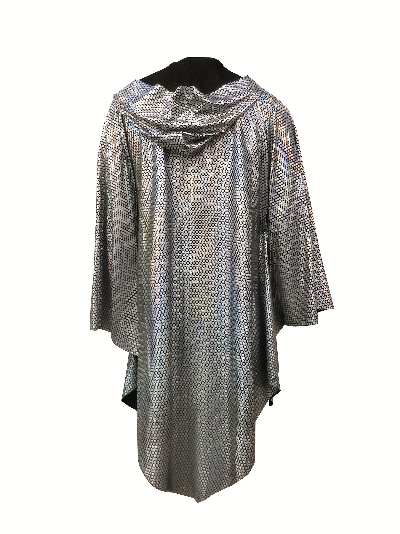 Men's Loose Fit Laser Sequin Hooded Shawl - Sparkling Reflective Nightclub & Rave Apparel, Machine Washable Music Festival Vest with Adjustable Hood for Concerts and Parties, Party Wear, Reflective Fashion, Durable Party Wear