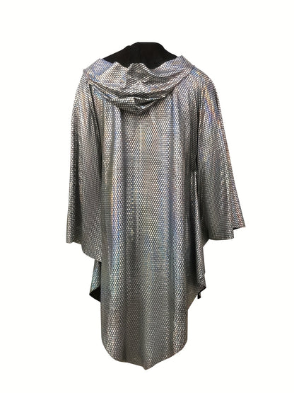 Men's Loose Fit Laser Sequin Hooded Shawl - Sparkling Reflective Nightclub & Rave Apparel, Machine Washable Music Festival Vest with Adjustable Hood for Concerts and Parties, Party Wear, Reflective Fashion, Durable Party Wear