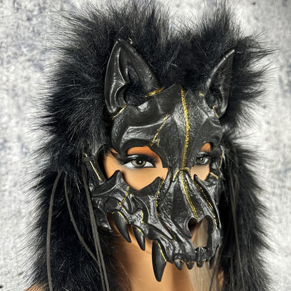 Viking Warrior Werewolf Mask - Handmade Faux Fur Headpiece with Intricate Design, No Feathers, Battery-Free for Halloween, Christmas, Costume Parties & Themed Events - Dramatic Cosplay Accessory for Adults, Halloween Costume,