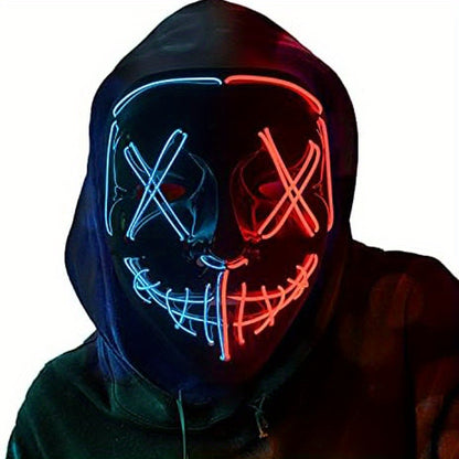 [LED Halloween Mask] 1pc LED Halloween Mask - Motion Sensor, Neon Glow, Sound-Activated Lighting, PVC Horror Face Mask for Adults/Teens, Compatible with Halloween, Haunted Houses, Clubs, Festive Celebration, Glowing Effect, H