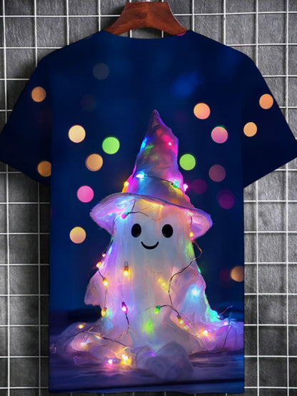 Men's Halloween T-Shirt - Navy Blue Costume Party Shirt with Cute Wizard Hat, Soft Breathable Fabric for Halloween Costumes, Themed Events & Casual Attire - Machine Washable Spooky Apparel Gift for Adults, Halloween Clothes,