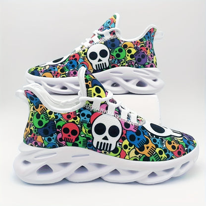 Stylish Skull Print Sneakers - Ultra-Breathable, Shock-Absorbing, Lightweight Running Shoes with EVA Insole for All-Season Comfort - Halloween-Inspired, Casual, Lace-up Athletic Footwear for Men
