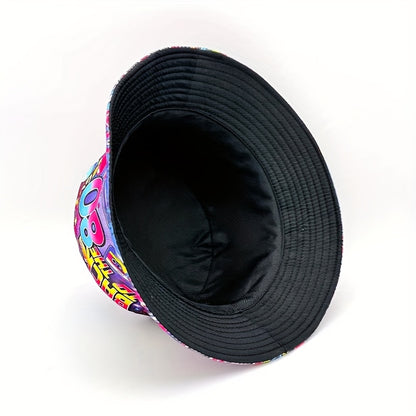 1pc "Back to the 80s" Retro Hip-Hop Bucket Hat - Vibrant Neon & Retro Graphic Design, Lightweight Polyester, Machine Washable, Perfect for Parties, Outdoor Events, and Gifts, Outdoor Headwear | Retro Hip Hop Style | Durable H