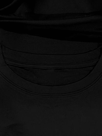 Women's Casual Short Sleeve T-Shirt - Black with Vertical White RAVE Print, Relaxed Fit Round Neck, Machine Washable All-Season Comfort Top, Rave Clothing, Classic Round Neck, Nontransparent Fabric