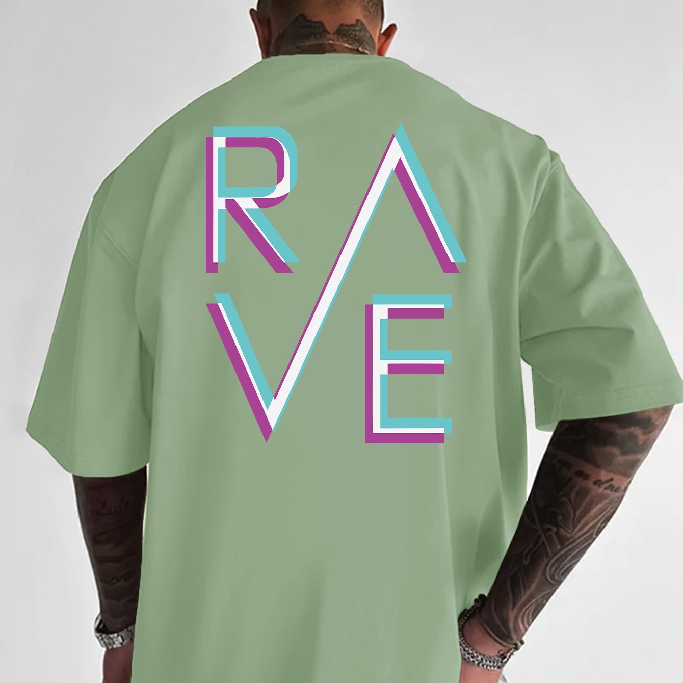 Men'S Casual Loose Fit Crew Neck T-Shirt with "RAVE" Graphic Print - Vibrant Neon Letter Design, Short Sleeve, Summer Essentials, Perfect Gift for Music Lovers, Everyday Tshirt | Vibrant Graphic Tee | Comfortable Fit, PLUS SI