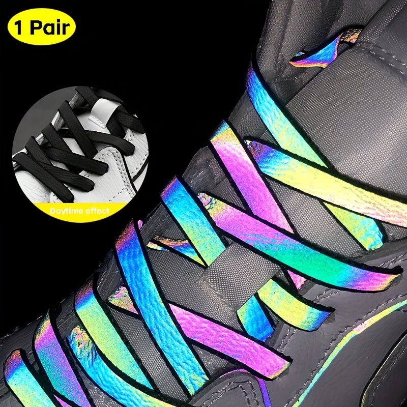 1 Pair Holographic Reflective Shoelaces - Dual-Sided High-Intensity, Durable & Dirt-Resistant for Sports Shoes, Sneakers, and Casual Footwear, Reflective Shoe Laces