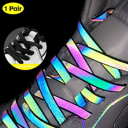 1 Pair Holographic Reflective Shoelaces - Dual-Sided High-Intensity, Durable & Dirt-Resistant for Sports Shoes, Sneakers, and Casual Footwear, Reflective Shoe Laces