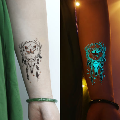 12 Sheets Luminous Glow in the Dark Temporary Tattoos - Waterproof Fake Tattoo Stickers with Butterfly & Floral Designs, Neon Blue Glow for Nightclub, Festival, Party Decoration, Festival Body Art | Mystical Design Elements |