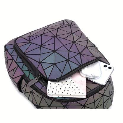 FOUPOOM Women's Geometric Iridescent Backpack - Color-Shifting Reflective PVC Bag with Adjustable Straps & Multiple Pockets, Casual Daypack for Teens,, Birthdays, Backpack for, Student Essentials, Trendy Design, Practical Poc