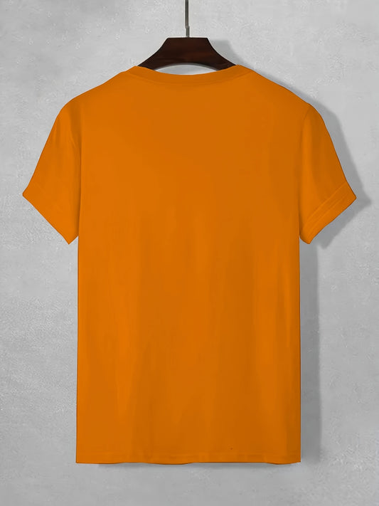 [Halloween Pumpkin Face T-Shirt] Plus Size Men's Halloween Pumpkin Face T-Shirt | Casual Crew Neck, Polyester & Spandex Blend, Slightly Stretchy Knit Fabric - Perfect for Spring/Summer/Fall, Ideal for Adults and Teens on the