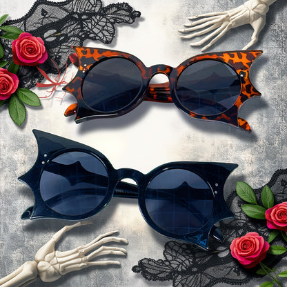 Y2K Vampire Bat-Shaped Fashion Glasses - Gothic Leopard Print & Solid Black Frames for Halloween, Costume Parties, Teens Fashion Accessories, Party Eyewear, Playful Eyewear, Bold Statement Pieces