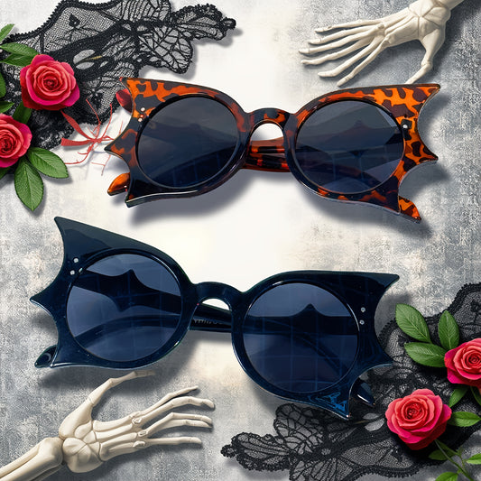 Y2K Vampire Bat-Shaped Fashion Glasses - Gothic Leopard Print & Solid Black Frames for Halloween, Costume Parties, Teens Fashion Accessories, Party Eyewear, Playful Eyewear, Bold Statement Pieces