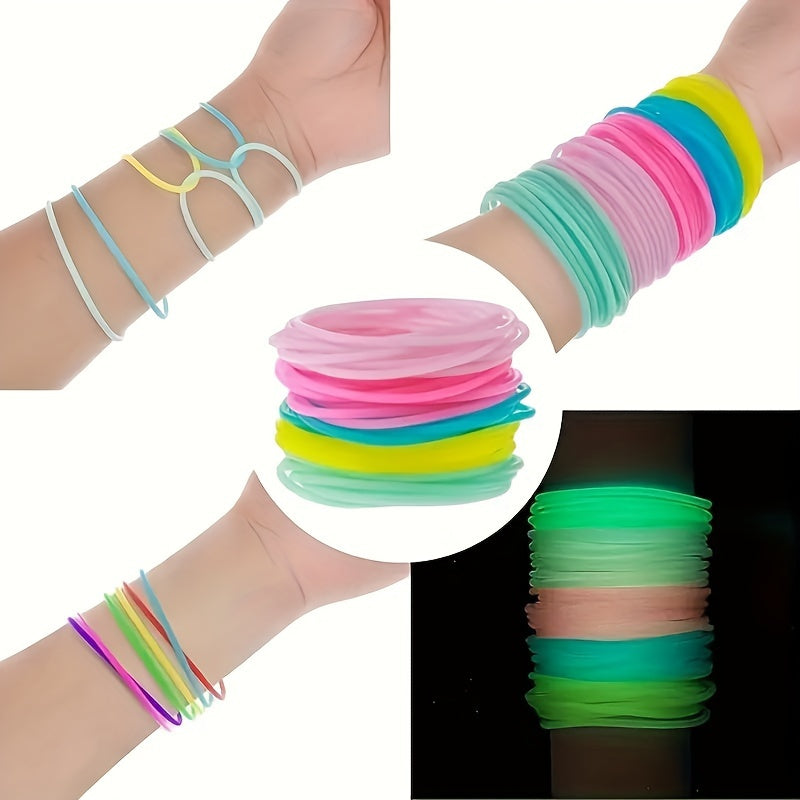 10pc Luminous Silicone Bracelet Set Simple Style Hand Jewelry Decoration Party Favors, For Music Festival