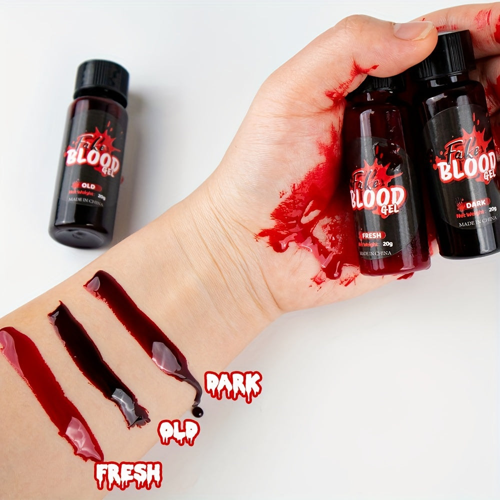 Washable Fake Blood Makeup with Brush - Perfect for Vampires, Zombies, Clowns & Cosplay - Realistic Clotted Blood Effect