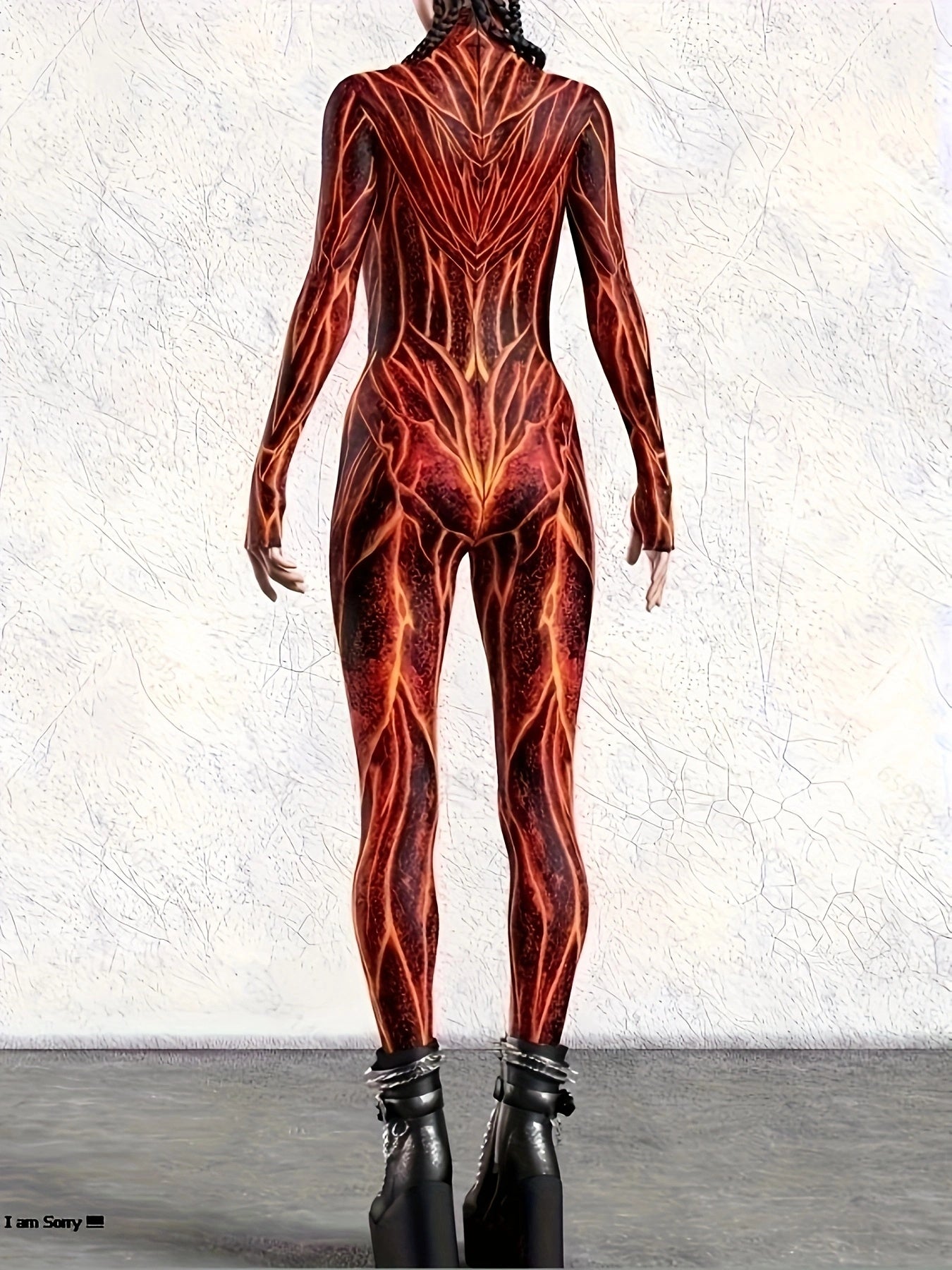 [Halloween] Women's Halloween Cosplay Costume 3D Flame Geometric Print Bodycon Jumpsuit Sexy, High Neck, Long Sleeve, Themed Party Dead Festival