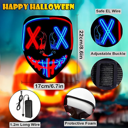 Halloween EL Two-Color Glow Mask LED Full Face Mask for Men And Women, Party Props, V Grimace Horror Graffiti Holiday Party Supplies, Batteries Not Included