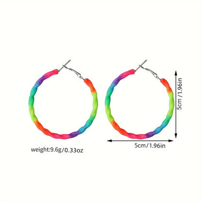 [Adventure] Colorful Bohemian Braided Heart-Shaped Hoop Earrings for Women - Vibrant Multicolor, All-Season Wear, Ideal for Daily & Gift Giving, Quirky Earrings