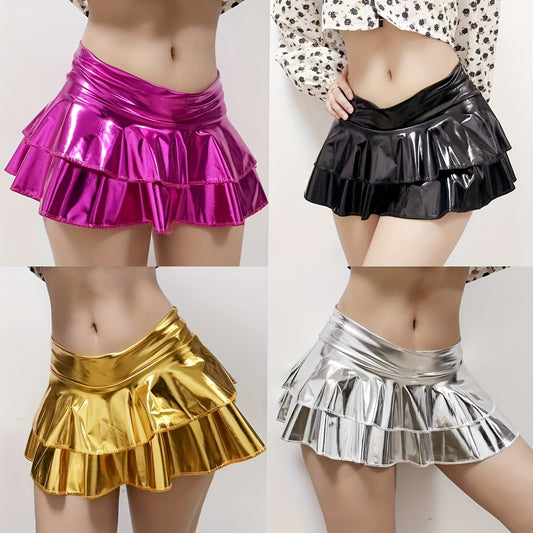 1pc Skirts for Women Women Sexy Lingerie Y2K Sparkle Shiny Slim Faux Leather Mini Skirt Night Out Party Clubwear Disco Outfit