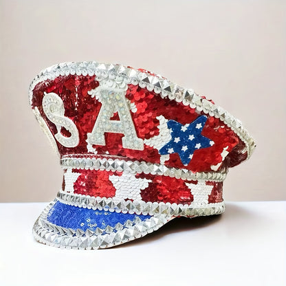 Patriotic Sparkling Rhinestone Captain Hat