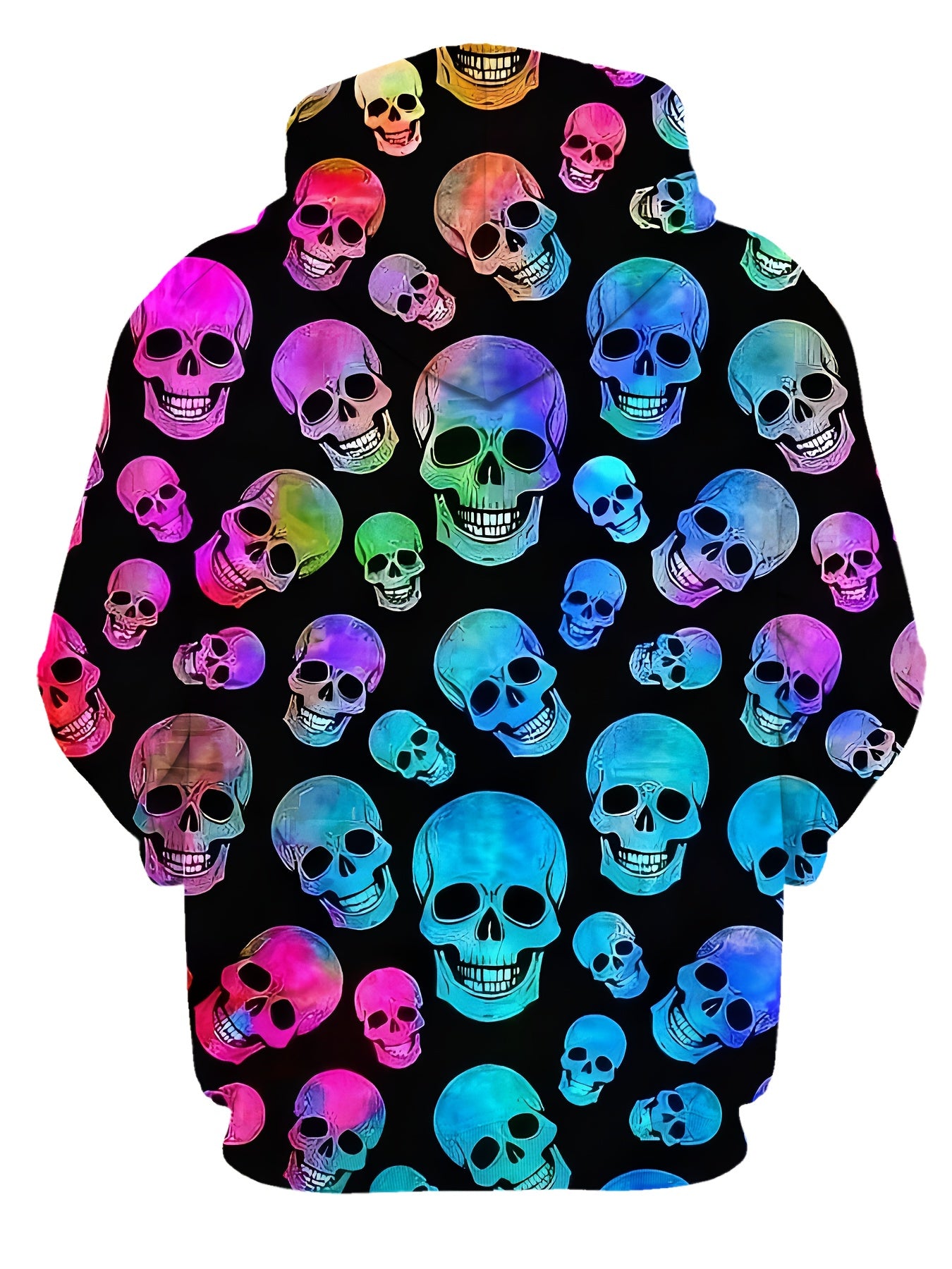 Men's 3D Skull Print Hooded Sweatshirt - Neon Glow Gothic Punk Style with Multicolor Gradient, Regular Fit Long Sleeve Pullover, Drawstring Hood & Pocket, Machine Washable Knit Fabric for Gym, Outdoor, Casual Wear (Skull Patt