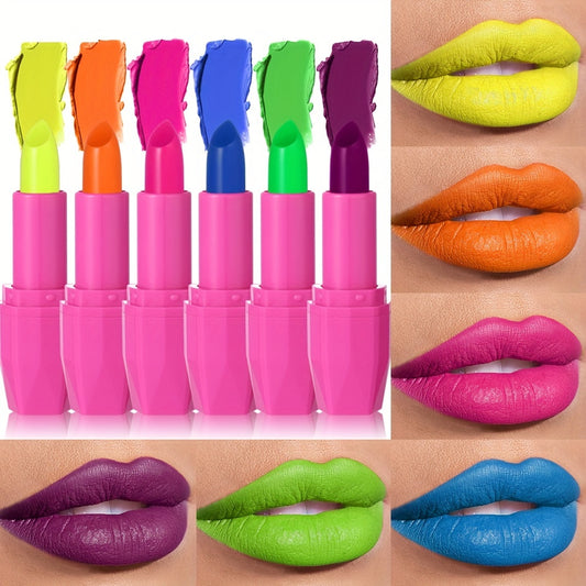 Neon Glow Halloween Lipstick Set – Vibrant Long-Lasting Party Makeup with Pink, Blue, Yellow, Green, Orange & Purple Colors in a Tub – Bold, Smudge-Proof & Perfect for Raves, Music Festivals & Holiday Looks (B0771-2