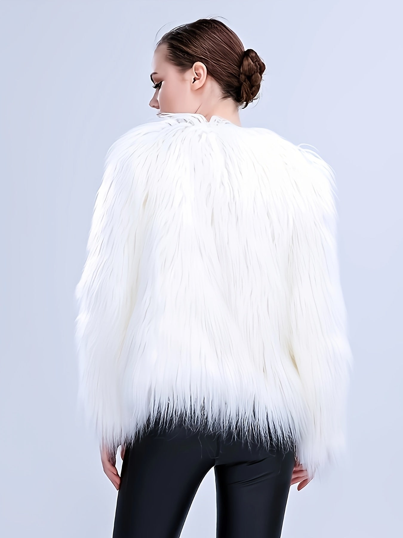 Elegant LED Faux Fur Coat for Women - Fashionable, Night-Lighting, Fall/Winter, Polyester, Non-Stretch, Solid Color, Regular Sleeve, Long Sleeve, No Belt, Pocket, Single Breasted Placket, Weekend Casual, Regular Fit, Adult, A