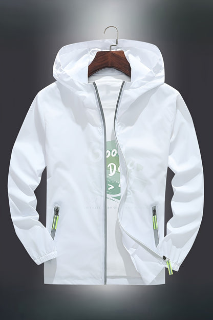 Men's Zip-Up Hooded Jacket - Breathable Reflective Outerwear for Gym, Cycling, Hiking & Beach Use - Lightweight Spring/Summer/Autumn Outdoor Wear with Zippered Storage Design. High-Quality Unisex Hoodie Perfect for Water Spor