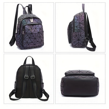 FOUPOOM Women's Geometric Iridescent Backpack - Color-Shifting Reflective PVC Bag with Adjustable Straps & Multiple Pockets, Casual Daypack for Teens,, Birthdays, Backpack for, Student Essentials, Trendy Design, Practical Poc