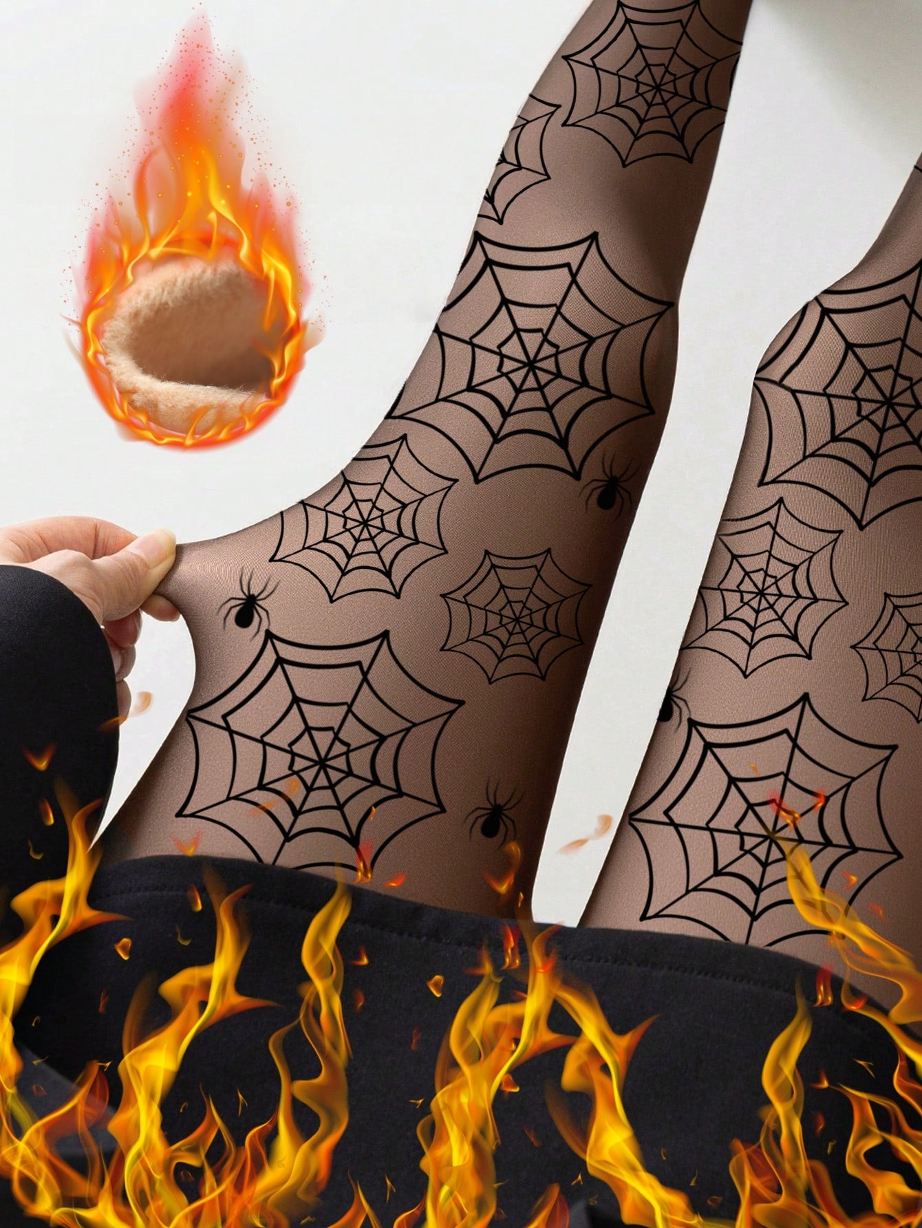 [Sexy Spider Web Leggings] 1pc Women's Sexy Spider Web Thermal Leggings | Thickened, Geometric Pattern, Skinny Tights for Casual Wear, Black with White Spider Web Design, Perfect for Fall/Winter