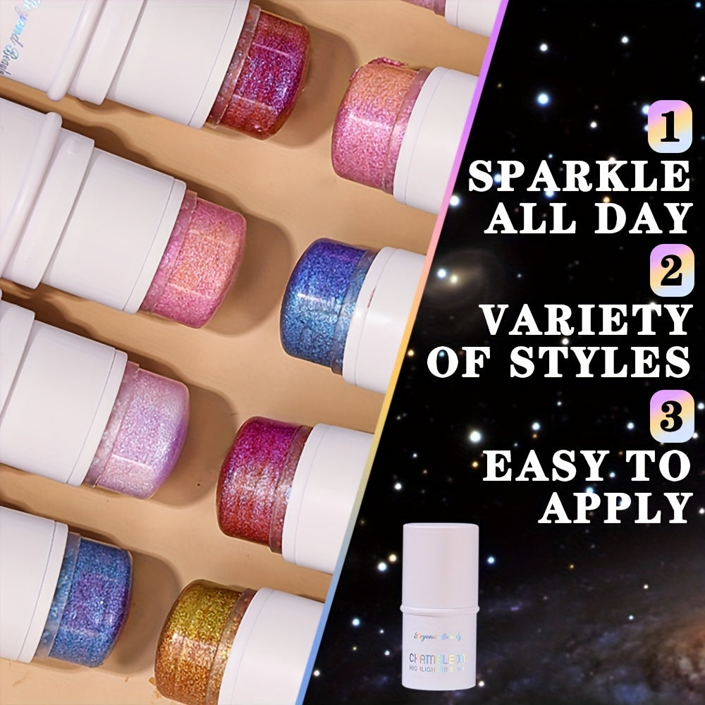 Light-Activated Chameleon Holographic Highlighter Stick - 1pc Waterproof Multi-Use Glitter for Face & Body - Long-Lasting Intense Pigment, Lightweight Concealer, Universal Shade for All Skin Tones, Subtle Shimmer Effect, Stic
