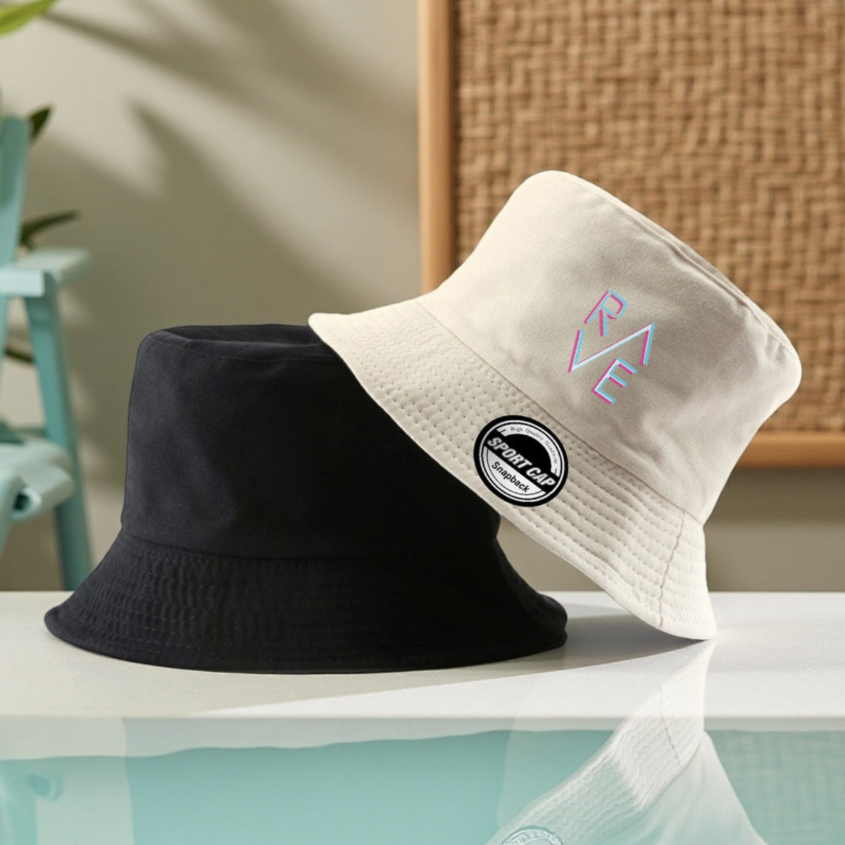 1pc Rave Print Bucket Hat - Double-Sided Wearable Sun Hat for Men & Women, Black with Colorful "Rave" Design, Lightweight Polyester, Perfect for Basketball, Camping & Casual Outings, Casual Headwear | Vibrant Print Hat | Dura