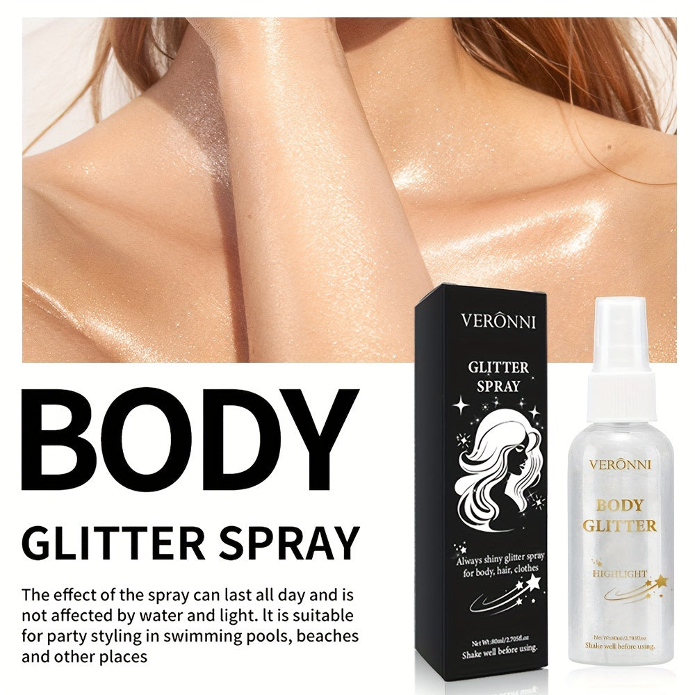 Glitter Highlighter spray, face body collarbone hair spray, Holiday party highlighter spray