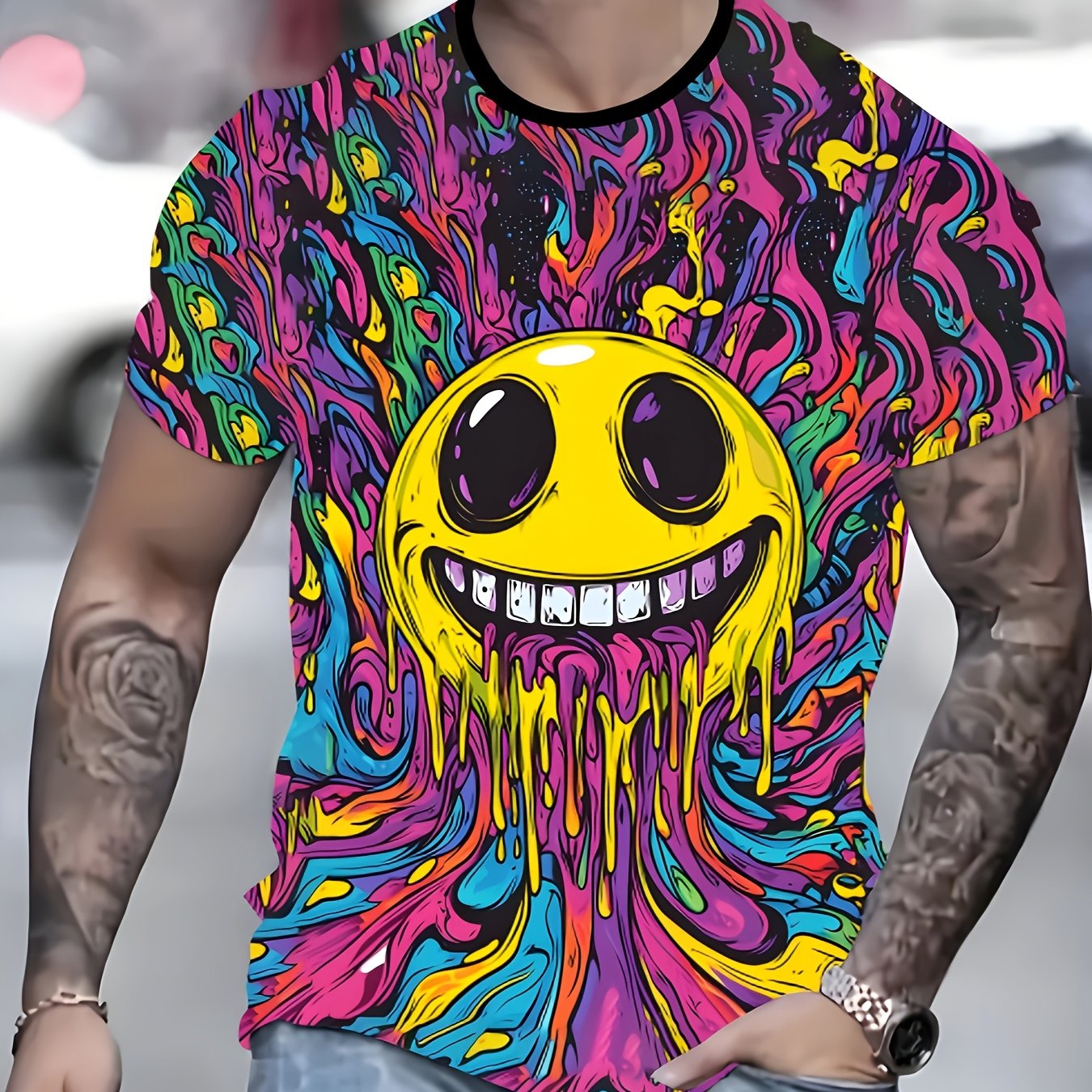 Men'S Vibrant Psychedelic T-Shirt - Colorful Abstract Print, Casual Crew Neck, Short Sleeve, Summer Fashion Tee, Summer Fashion Tee | Vibrant Print Tee | Digital Print Tee