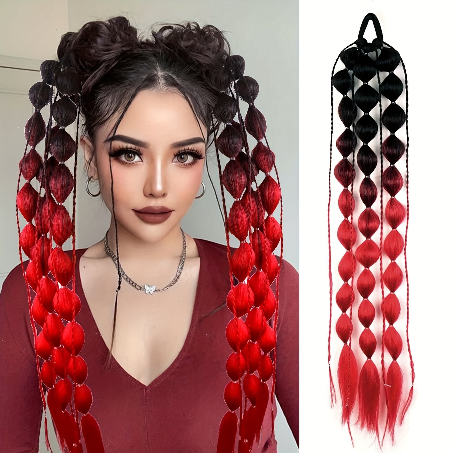 [1PCS Y2K Fashion Ponytail] 1PCS Y2K Fashion Bubble Braided Synthetic Ponytail Extension | Elastic Scrunchie Hairpiece, Versatile Style for Women, Suitable for All Occasions, Carnival/Mardi Gras/Masquerade