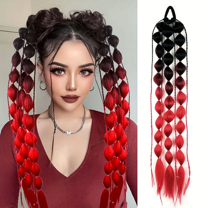 [1PCS Y2K Fashion Ponytail] 1PCS Y2K Fashion Bubble Braided Synthetic Ponytail Extension | Elastic Scrunchie Hairpiece, Versatile Style for Women, Suitable for All Occasions, Carnival/Mardi Gras/Masquerade