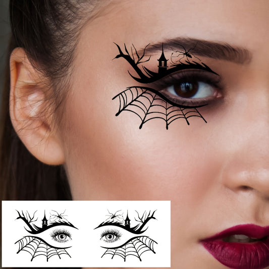 10-Pack Halloween Eye Tattoo Stickers, Skull Pumpkin Cat Bat Spider Web Designs, Festive Party Funny Face Makeup Temporary Tattoo Stickers, Oblong Shape
