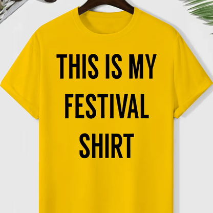 Men's "This Is My Festival Shirt" Graphic Tee - Gray Casual Crew Neck Short Sleeve T-Shirt, Lightweight & Breathable Polyester Blend, Perfect for Summer Festivals & Casual Attire