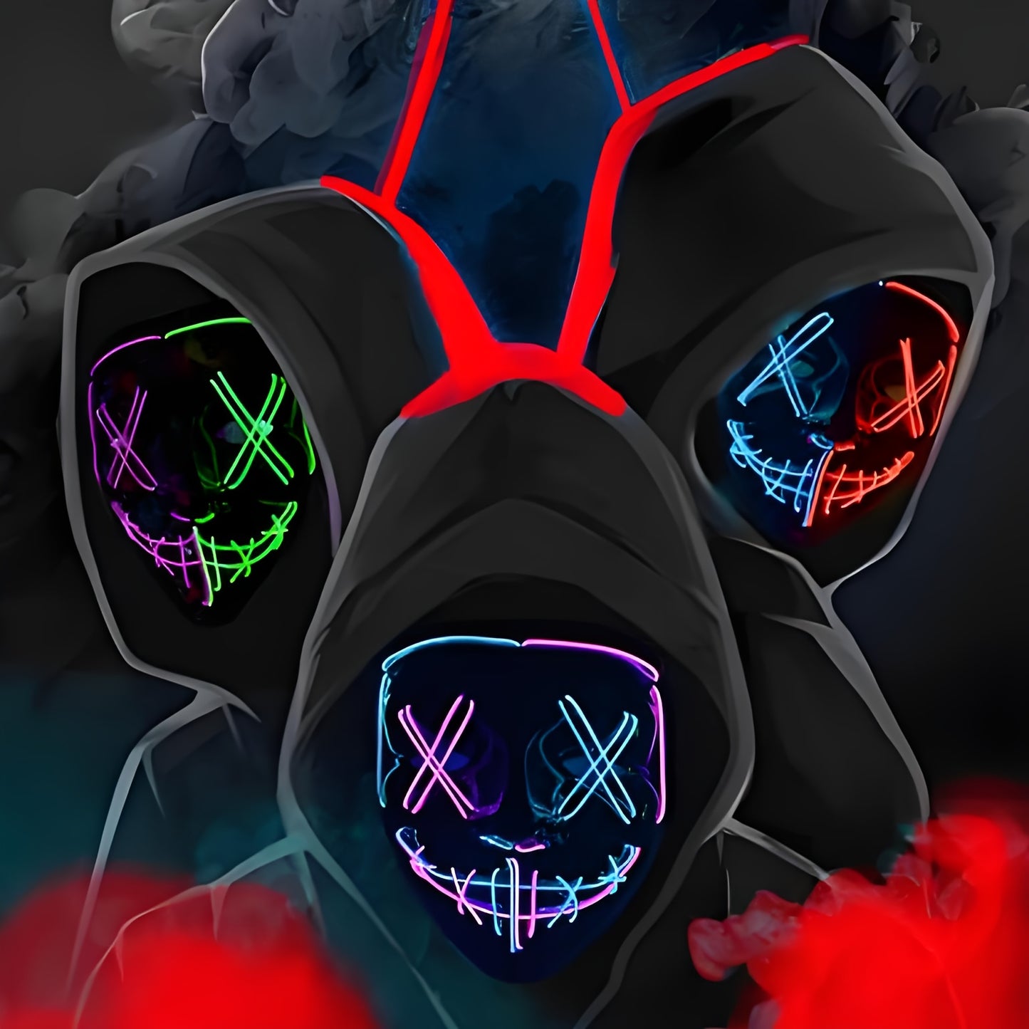 [LED Halloween Mask] 1pc LED Halloween Mask - Motion Sensor, Neon Glow, Sound-Activated Lighting, PVC Horror Face Mask for Adults/Teens, Compatible with Halloween, Haunted Houses, Clubs, Festive Celebration, Glowing Effect, H