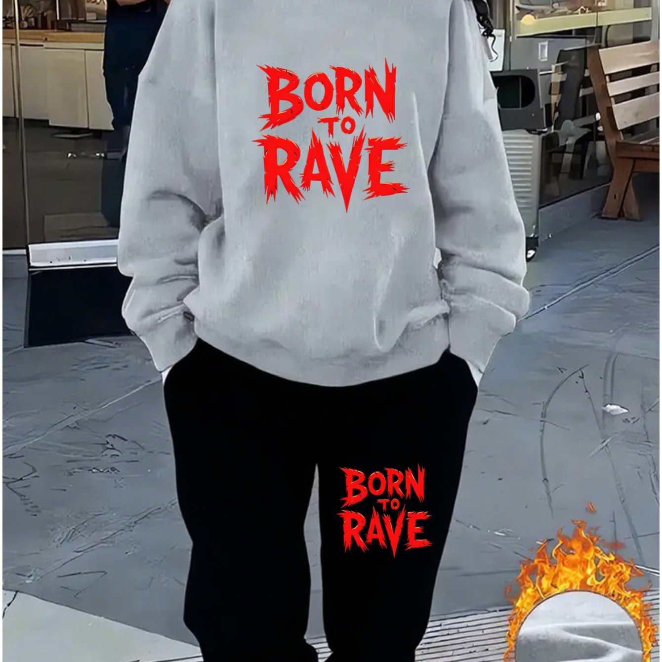 Born to Rave Women'S Casual Athletic Print Sweatshirt Set
