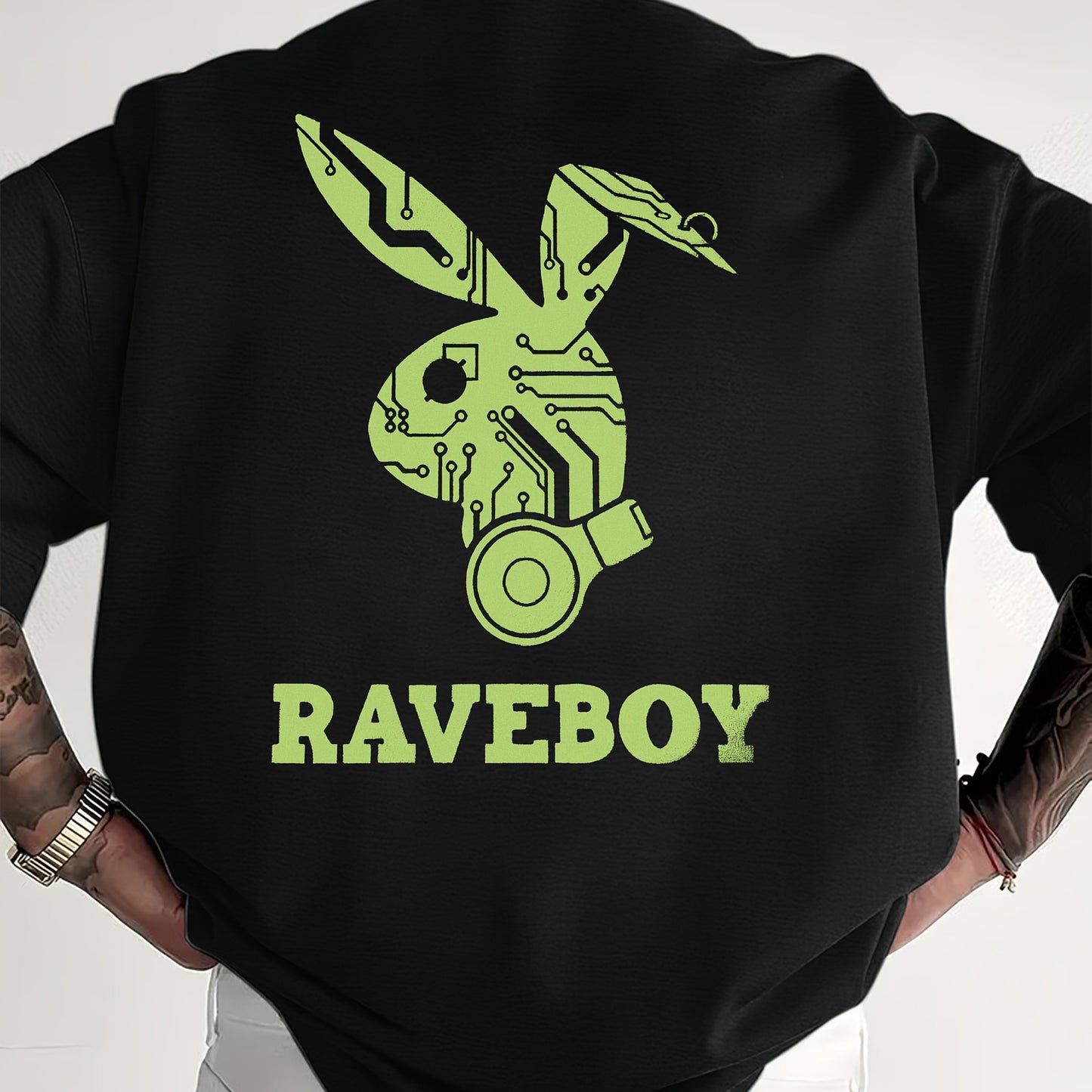 Men'S Casual Raveboy Graphic T-Shirt - Green Robot Design, Short Sleeve, Summer Tee for Adults, Casual Summer Wear | Vibrant Print Top | Comfortable Fit, Rave Clothing