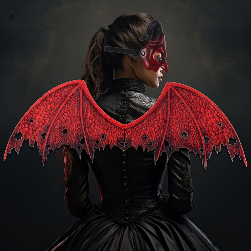 [Halloween Devil Wings] Halloween Red Devil Wings Costume | Funky Vampire Style, Non-Polyester Fabric, Party Performance Prop, Cosplay, Festive Horror Accessory, Hand Wash or Dry Clean