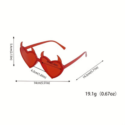 1pc - 2pcs Novelty Red Tinted Glasses with Heart-Shaped Devil Horns, Polycarbonate Halloween Costume Glasses, Themed Party & Event Accessories, Popular Culture Fashion Accessory, Valentine'S Day, Easter, Halloween, Halloween