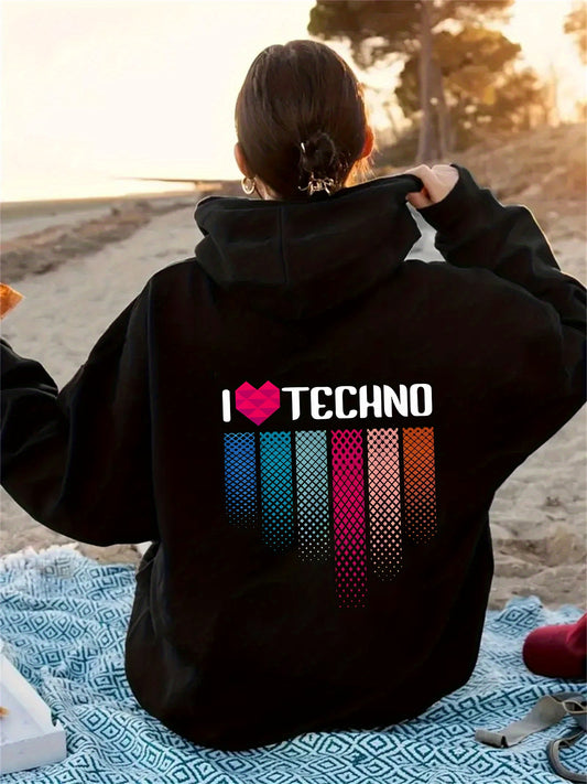 Techno Enthusiast Electronic Music Print - Slim Fit Elegant Fashionable Comfortable Warm Non-Pilling Women's Zip-Up Jacket - Casual Sport Coat S-XL Size Black Gray Everyday Color