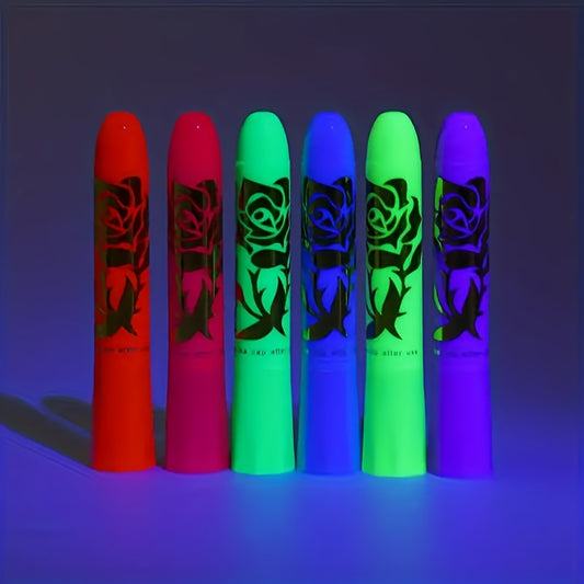 [Neon Face Paint Kit] 6pcs UV Neon Face Body Paint Kit - Glow in The Dark Under Black Light Glow Makeup Kit for Adult - Fluorescent Water-soluble Face Paints Crayons Sticks Markers for Birthday Mardi Gras Party Halloween Masq