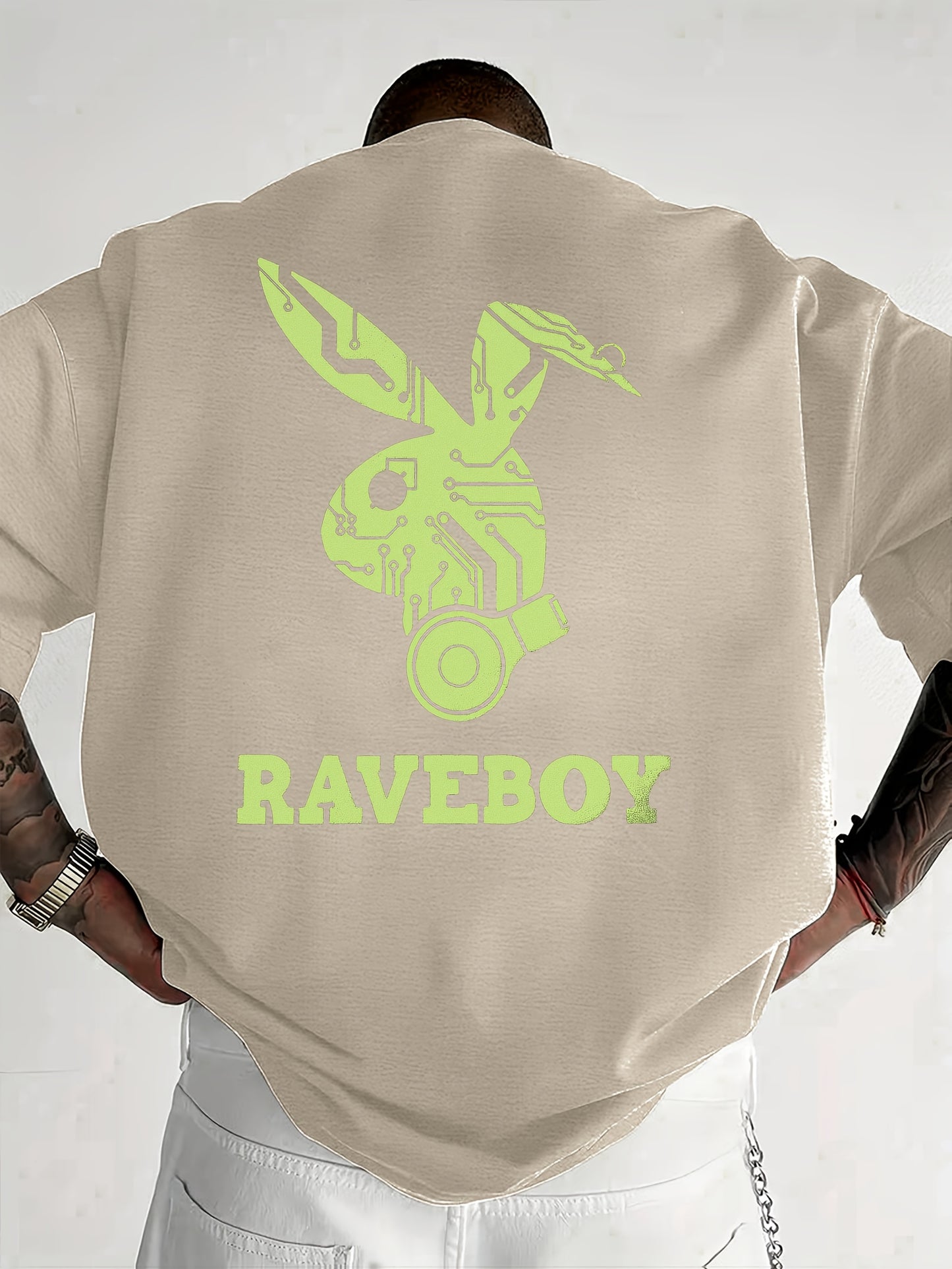Men'S Casual Raveboy Graphic T-Shirt - Green Robot Design, Short Sleeve, Summer Tee for Adults, Casual Summer Wear | Vibrant Print Top | Comfortable Fit, Rave Clothing